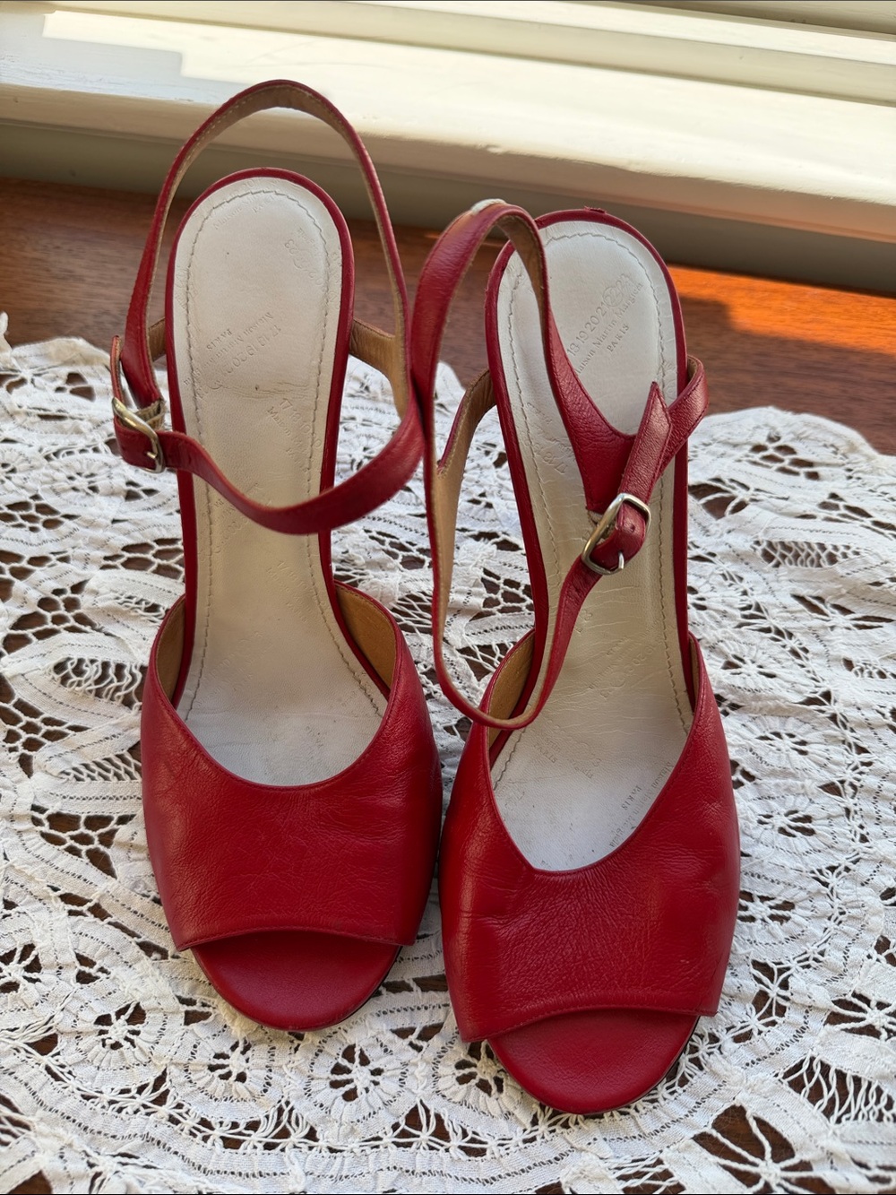 Vintage Red Maison Margiela Leather Slingback Heels 39.5